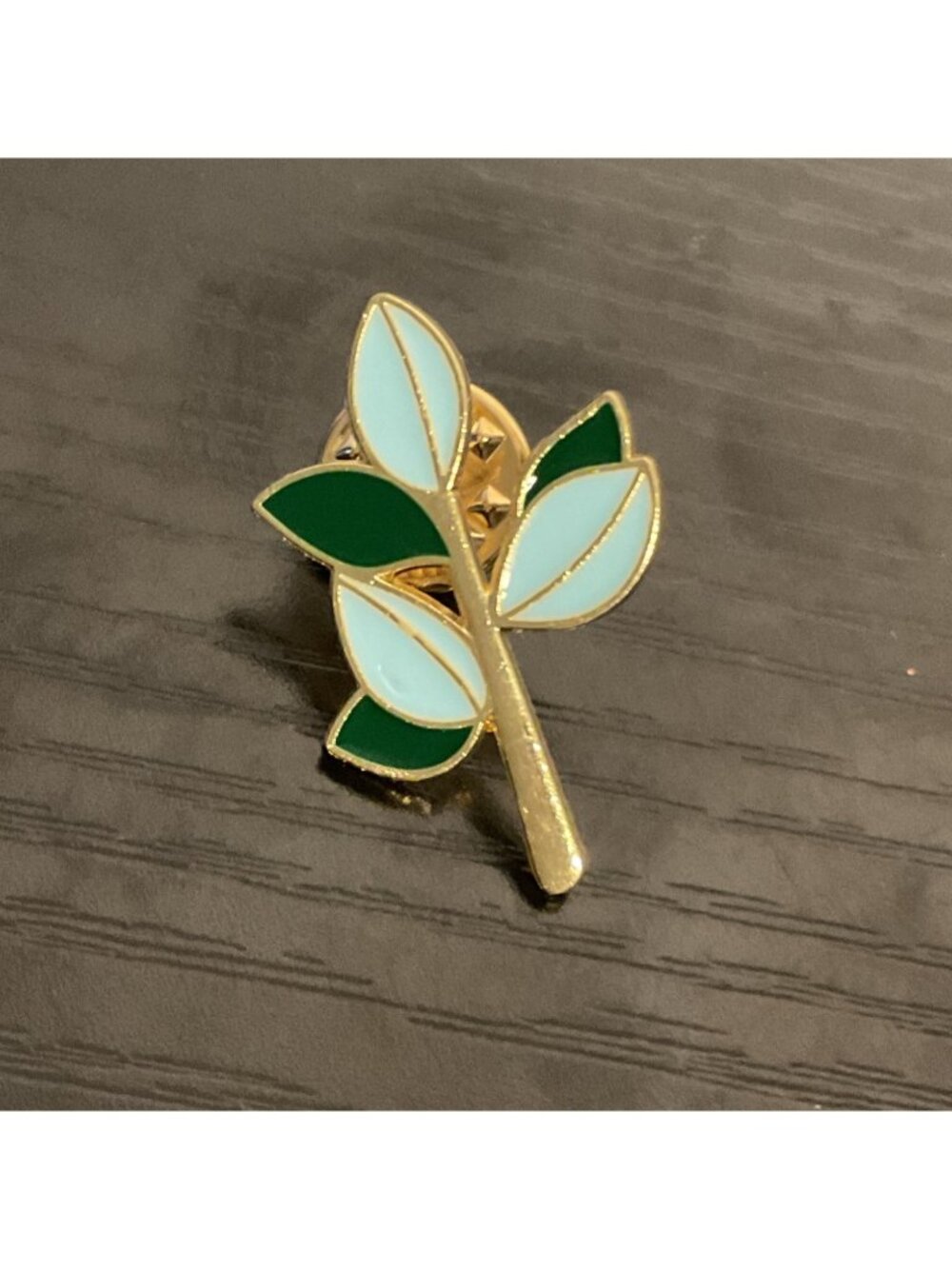 Enamel Branch Leaf Pin Brooch - Gold Green & White Nature-Inspired